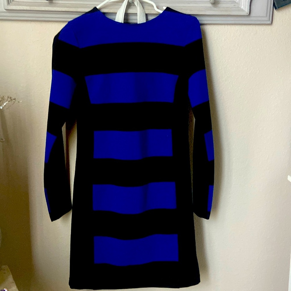 Blue and Black long sleeved dress with a silver zipper on the back-Michael Kors